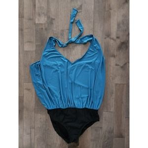 Venus Swimsuit Womens 12 One Piece Halter Tie Black Blue Bathing Suit Vacation